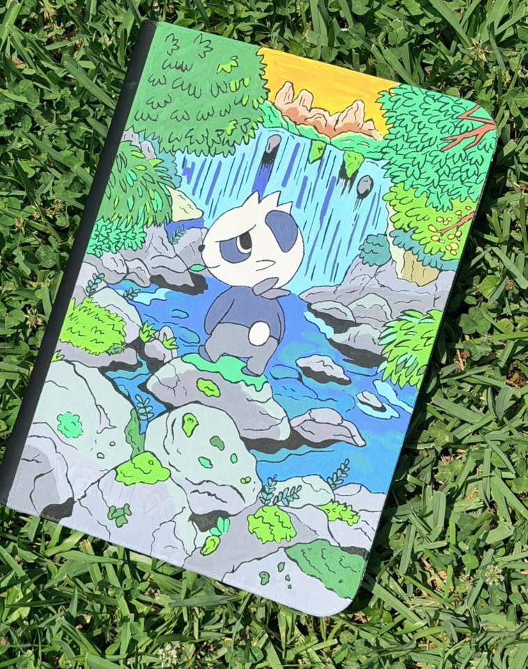 Little Panda Waterfall Binder - hand-painted Jade Green card binder cover