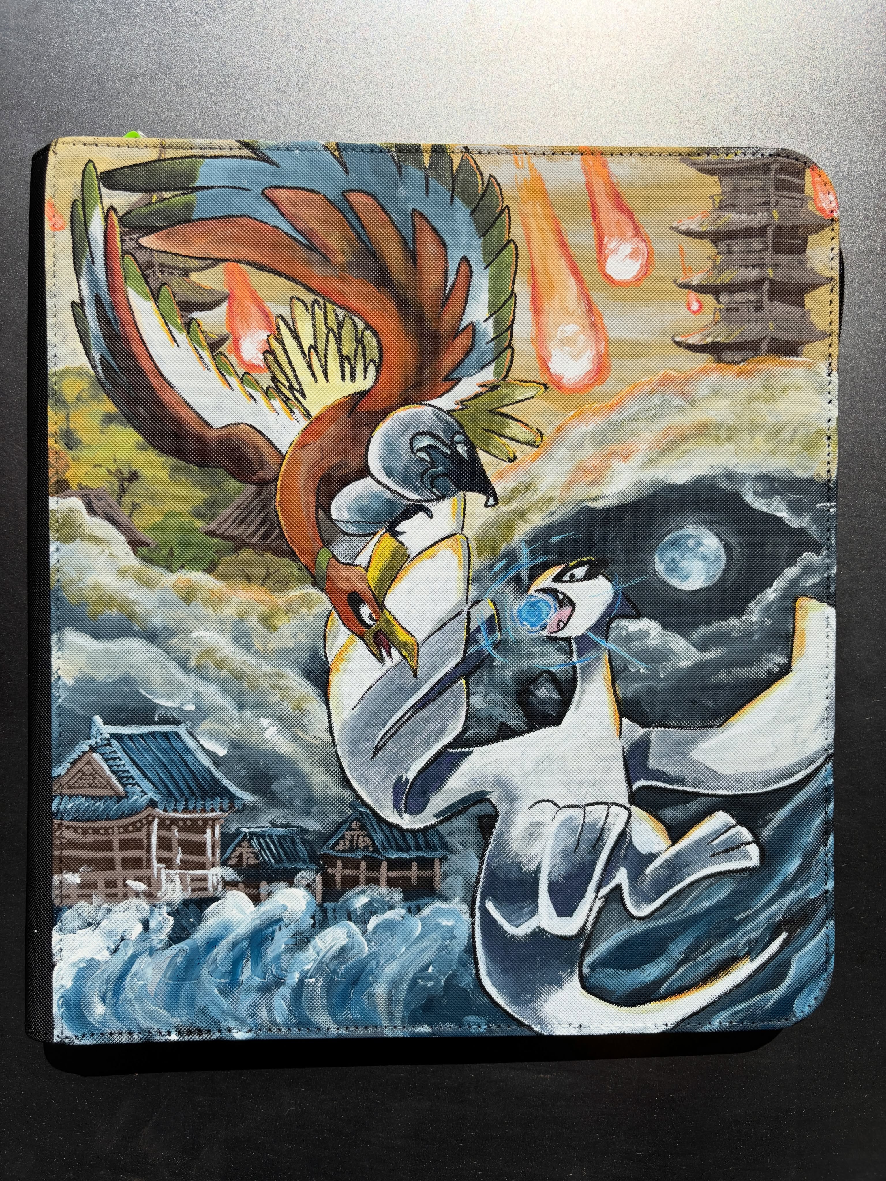 Phoenix And Sea Guardian Binder - hand-painted Temple Gold card binder cover
