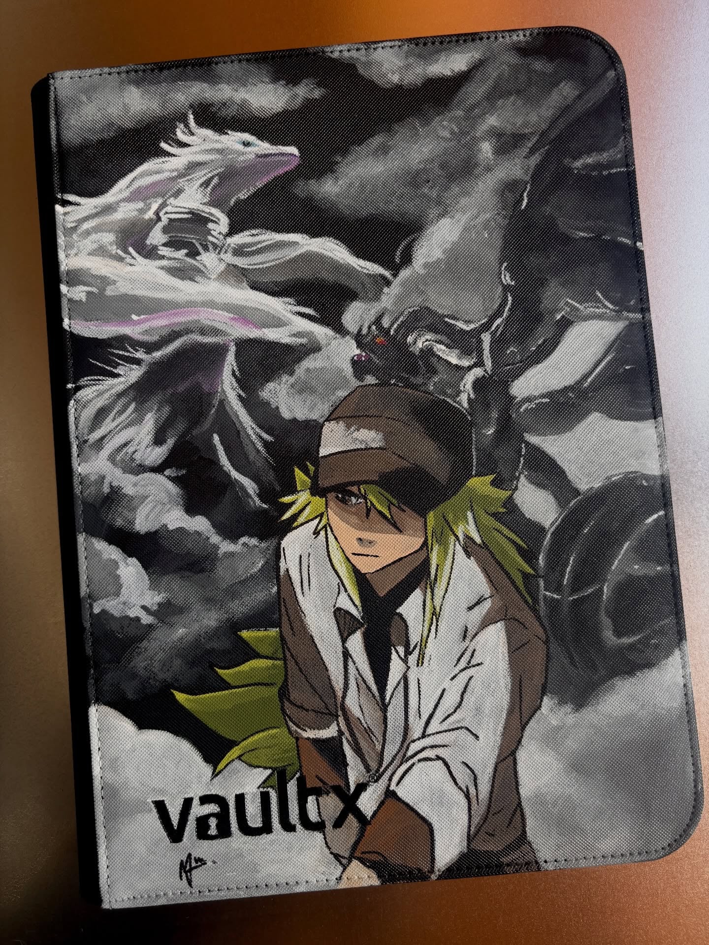 Twin Dragons Grey Trainer Binder - hand-painted Monochrome Grey card binder cover