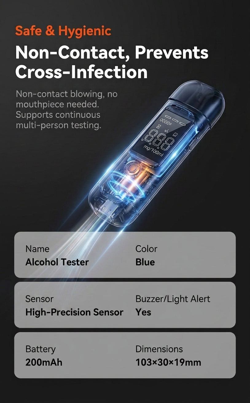 Rechargeable Breathalyzer, Alcohol Tester, Breathalyzer, Non-Contact Measurement