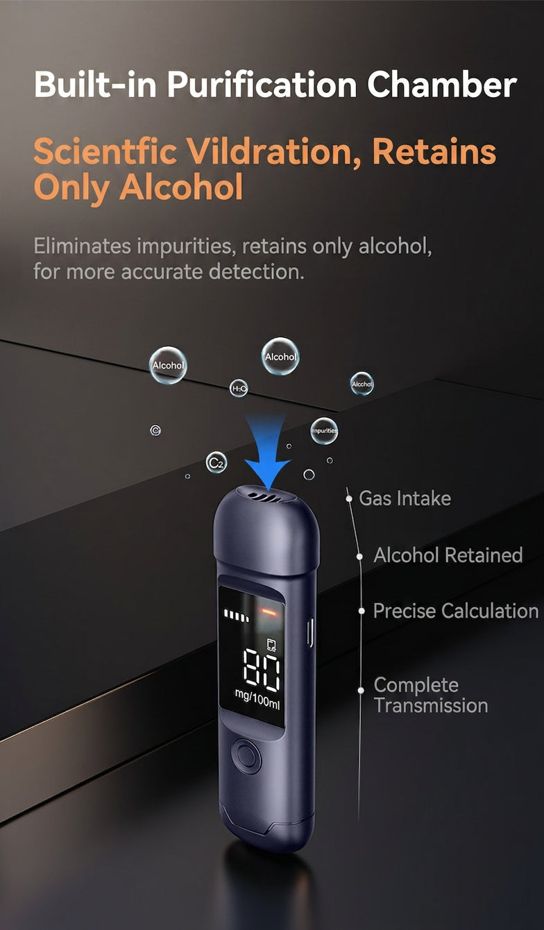 Rechargeable Breathalyzer, Alcohol Tester, Breathalyzer, Non-Contact Measurement