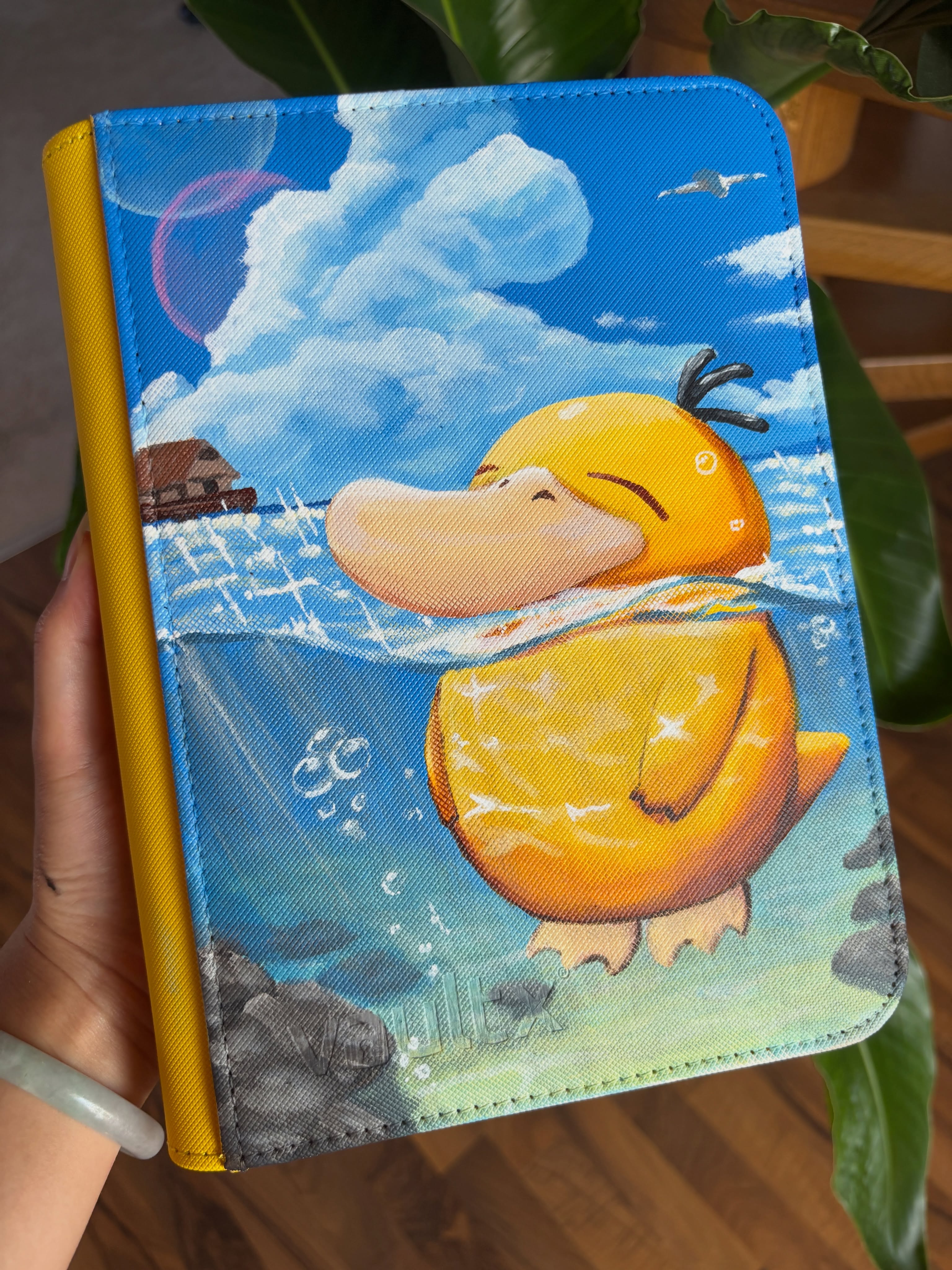 Sunny Duckling Float Binder - hand-painted Ocean Blue card binder cover