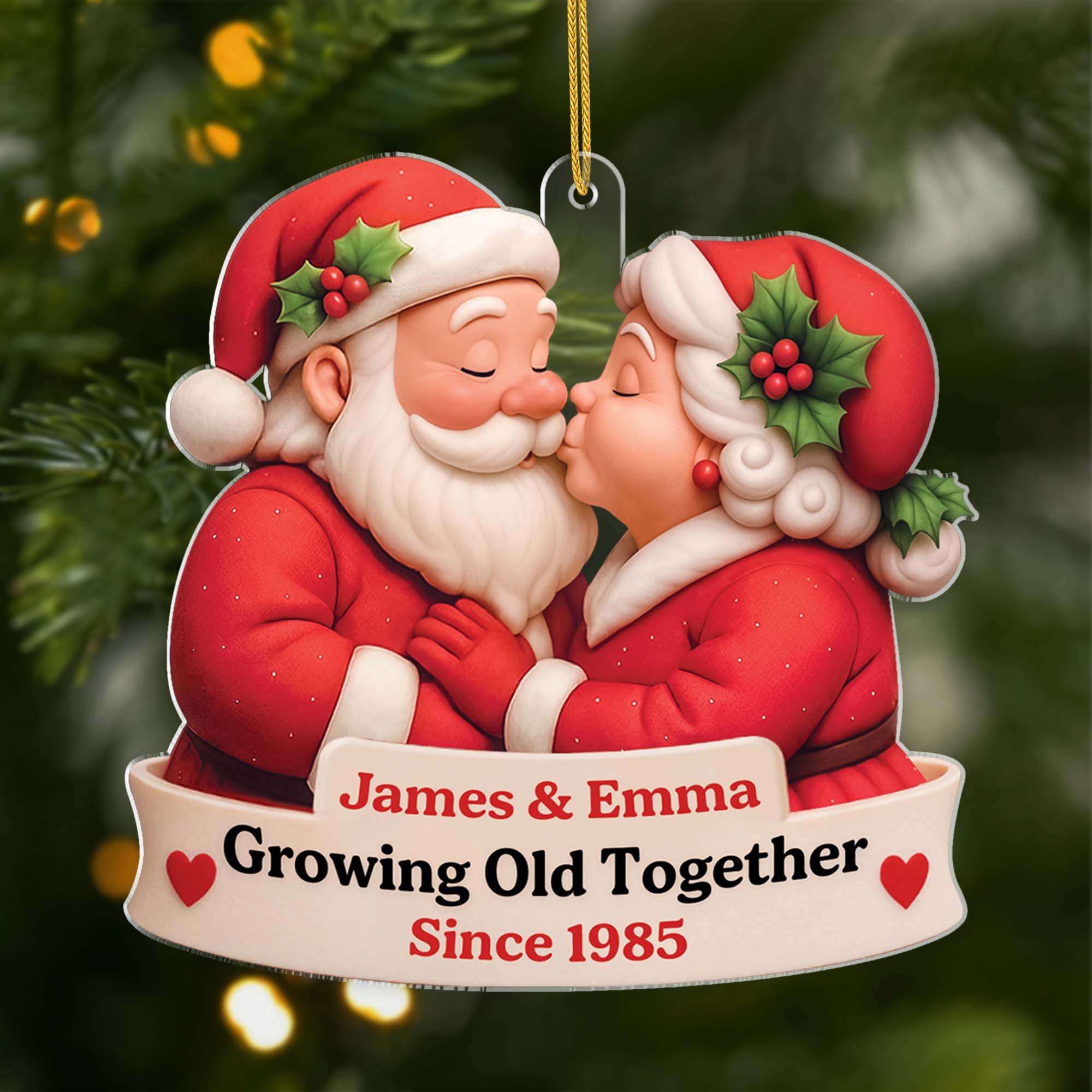 3D Effect Custom Acrylic Santa Claus Ornaments - Couples Xmas Gift