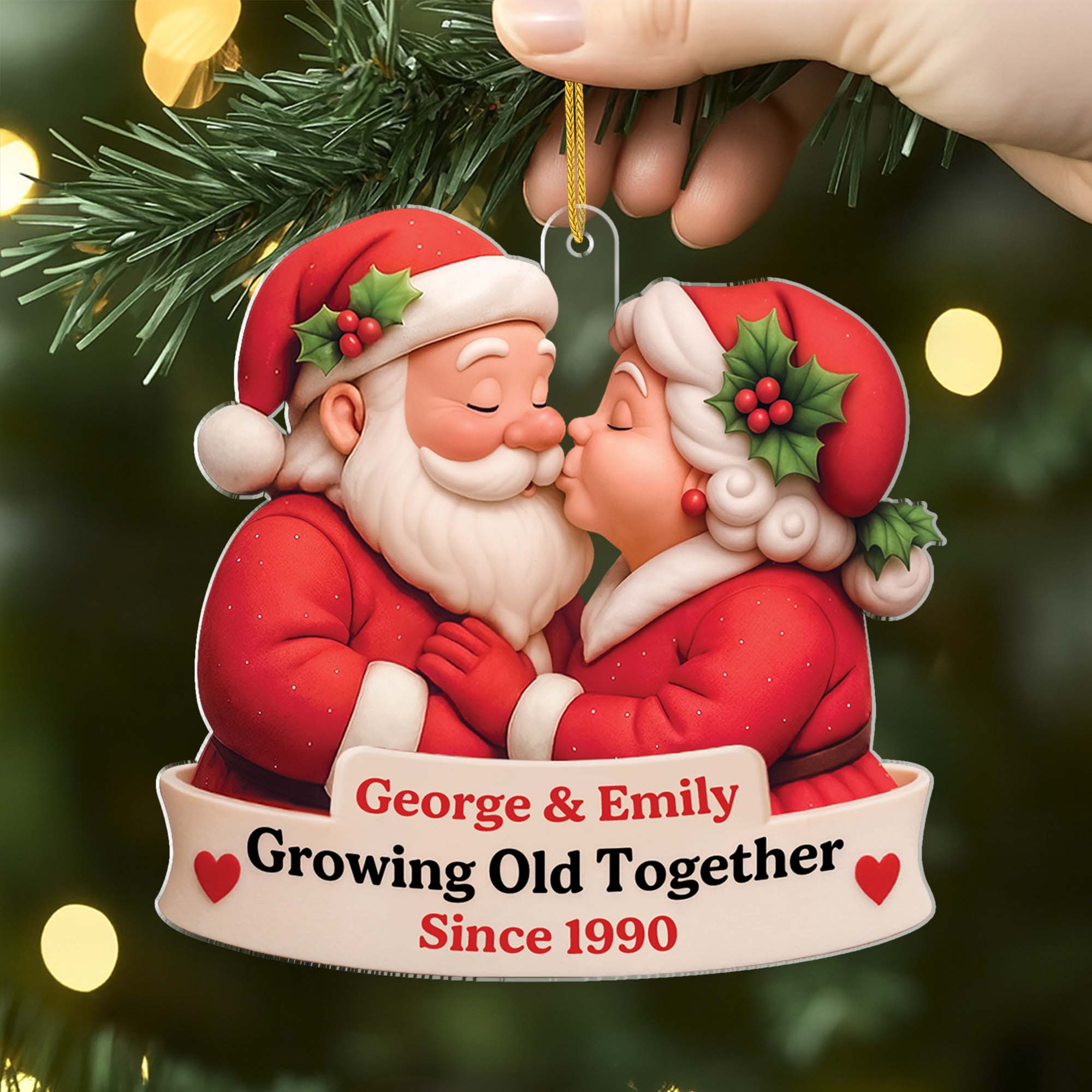 3D Effect Custom Acrylic Santa Claus Ornaments - Couples Xmas Gift
