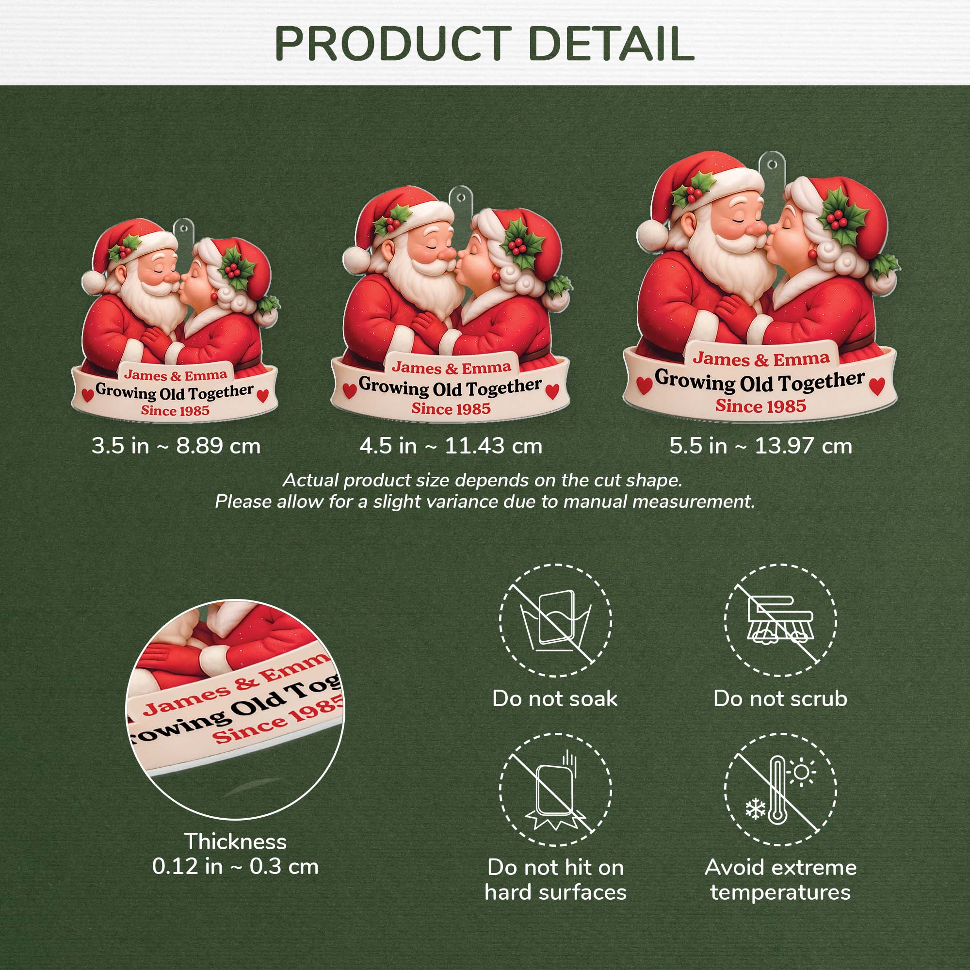 3D Effect Custom Acrylic Santa Claus Ornaments - Couples Xmas Gift