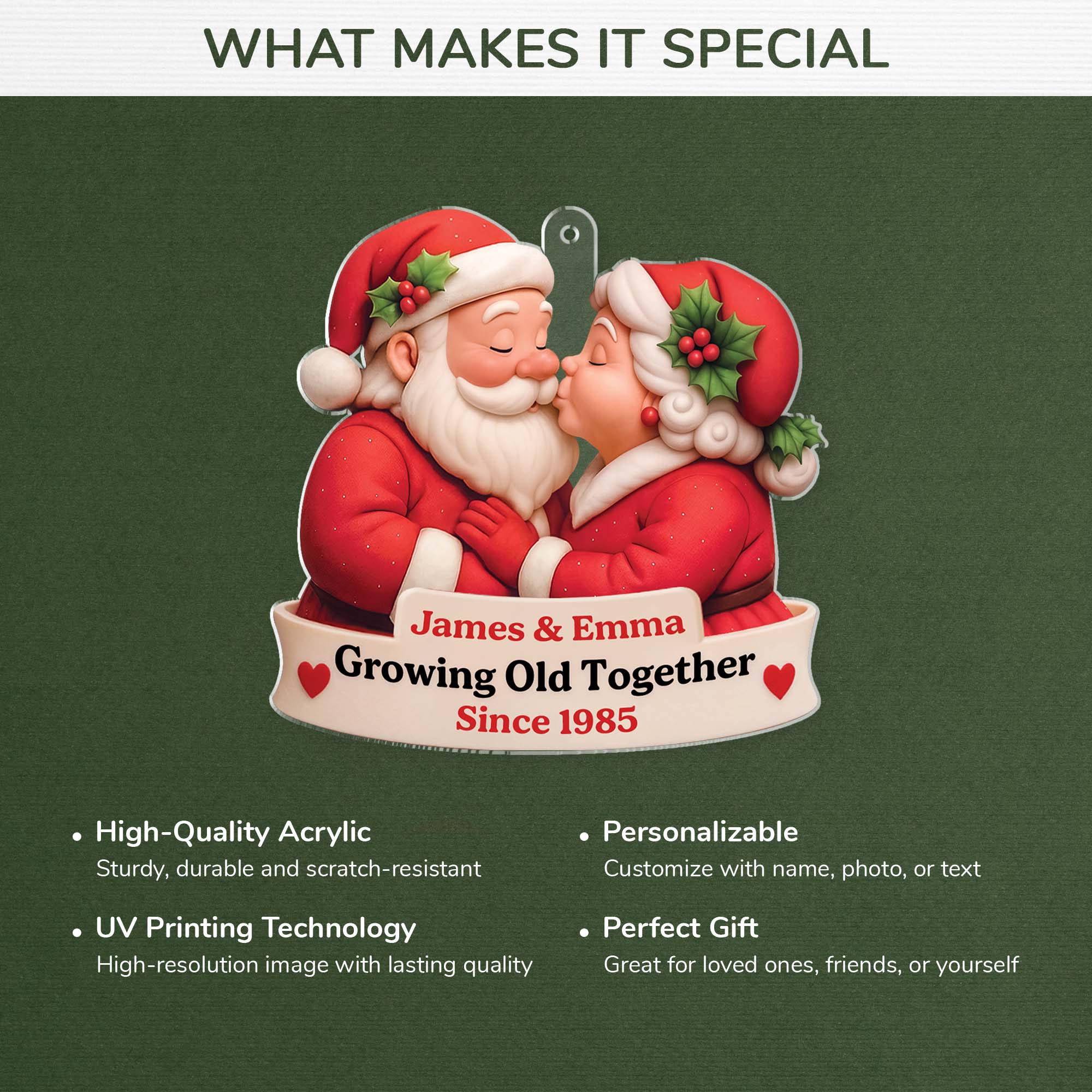 3D Effect Custom Acrylic Santa Claus Ornaments - Couples Xmas Gift