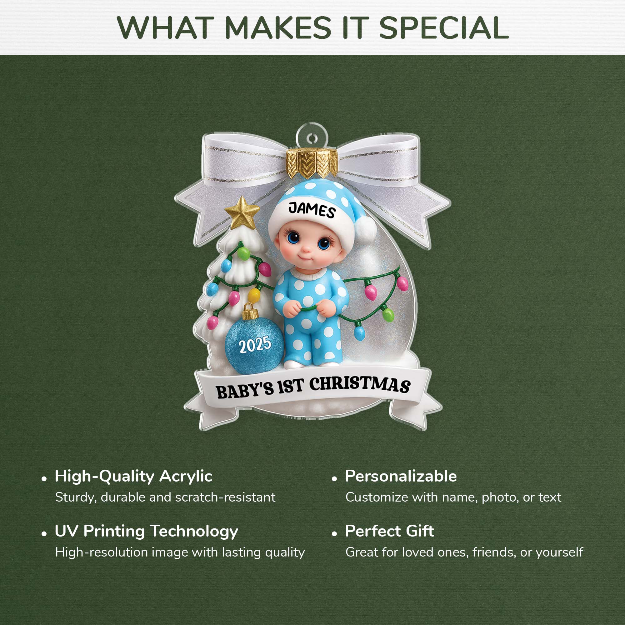 3D Effect Personalized Acrylic Baby's First Christmas Ornament