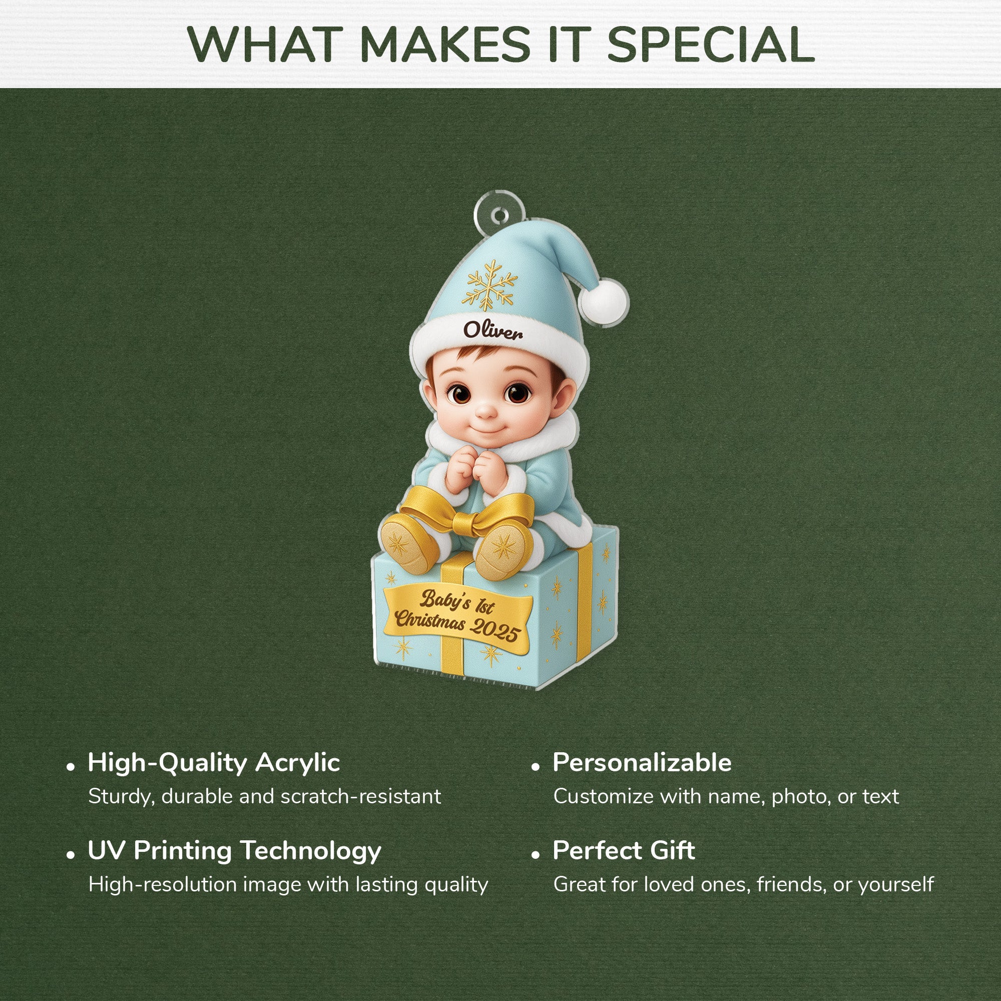 3D Effect Personalized Acrylic Christmas Ornaments for Newborns