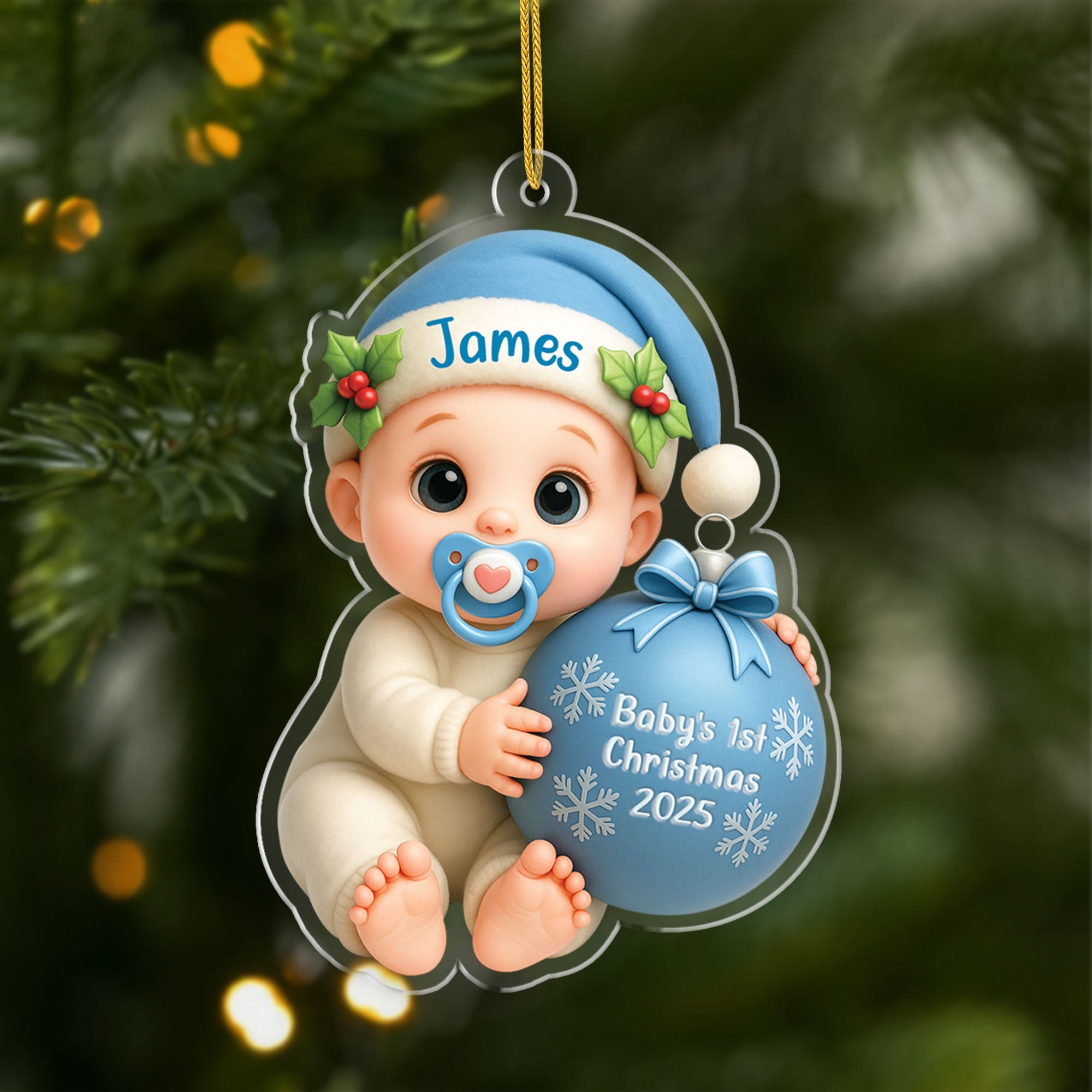 3D Effect Personalized Acrylic Baby's 1st Christmas Ornament