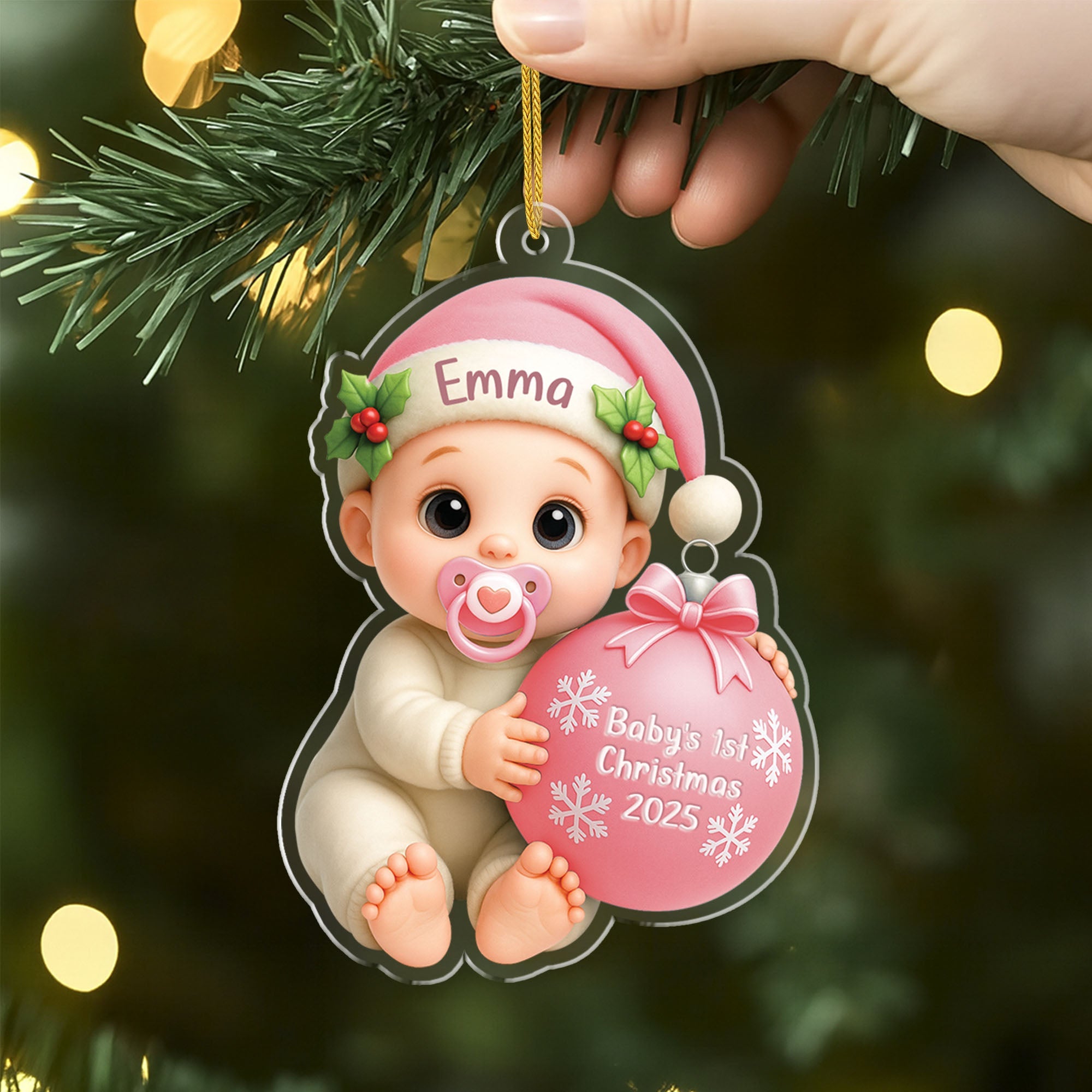 3D Effect Personalized Acrylic Baby's 1st Christmas Ornament