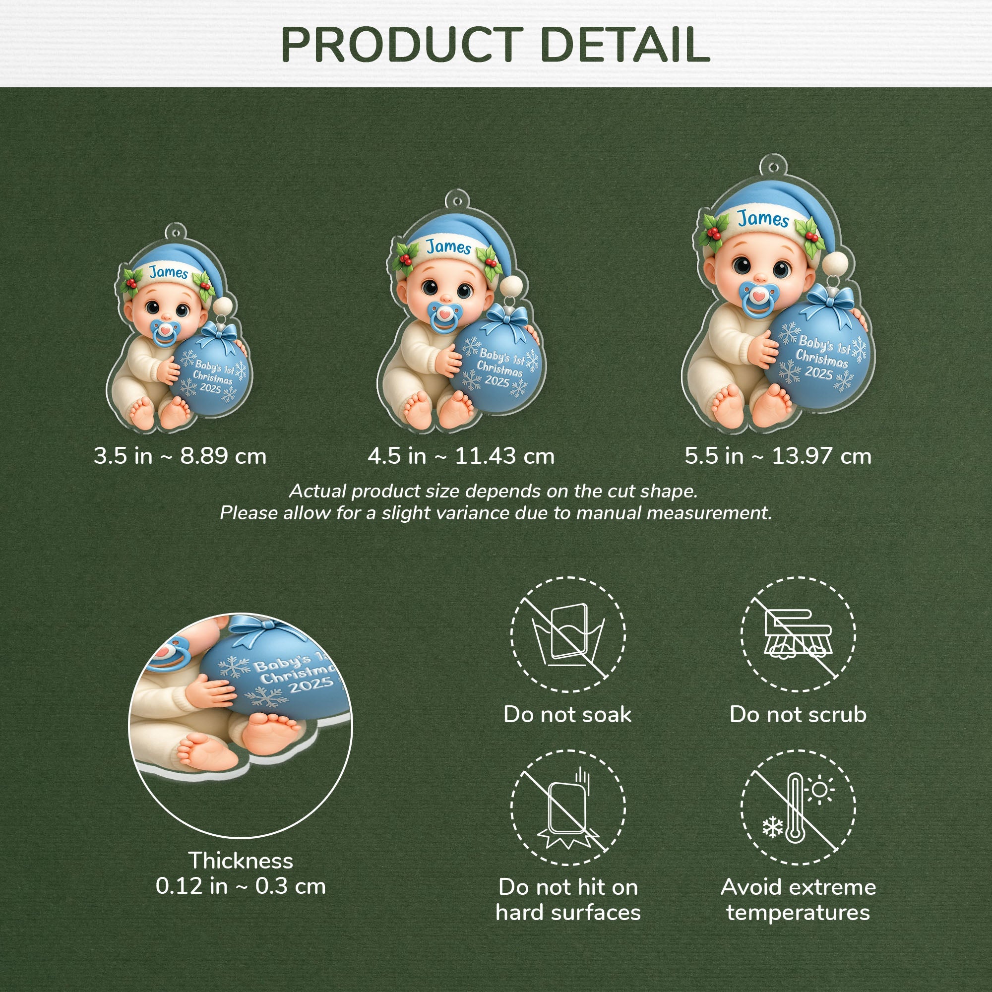 3D Effect Personalized Acrylic Baby's 1st Christmas Ornament