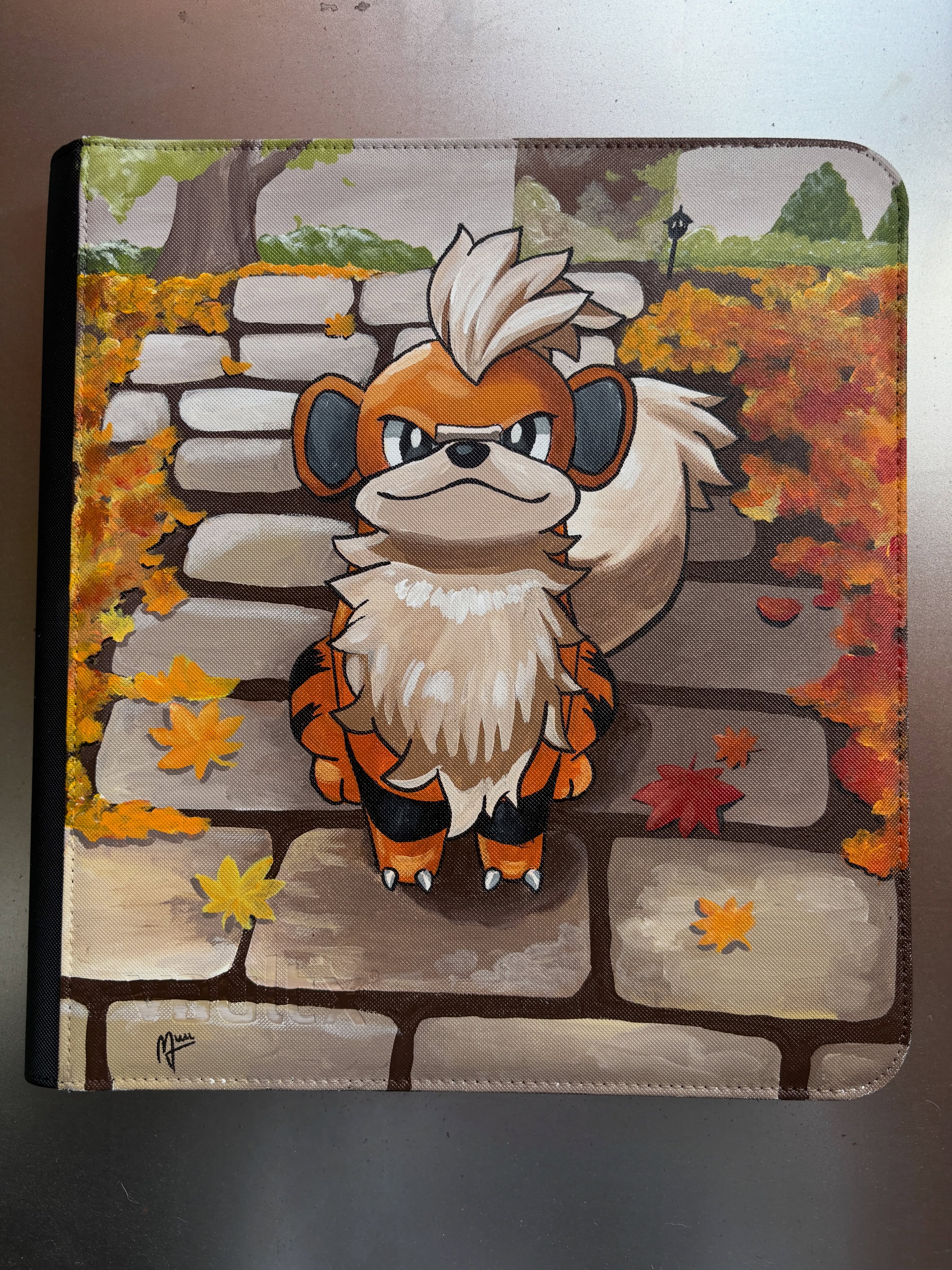 Autumn Pup Stone Steps Binder - hand-painted Autumn Orange card binder cover