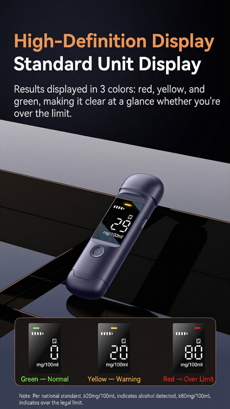 Rechargeable Breathalyzer, Alcohol Tester, Breathalyzer, Non-Contact Measurement