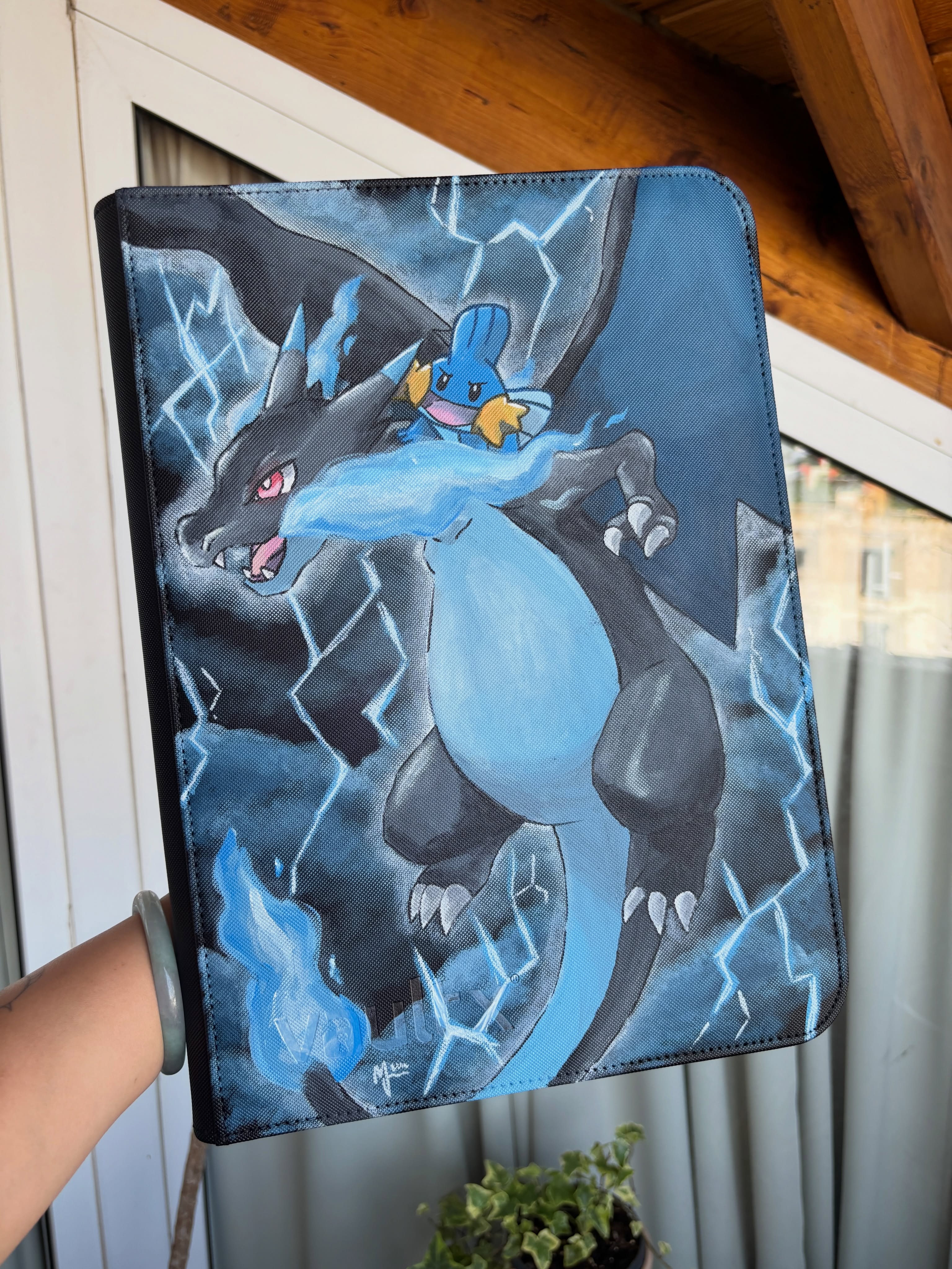 Storm Flame Dragon Duo Binder - hand-painted Storm Blue card binder cover