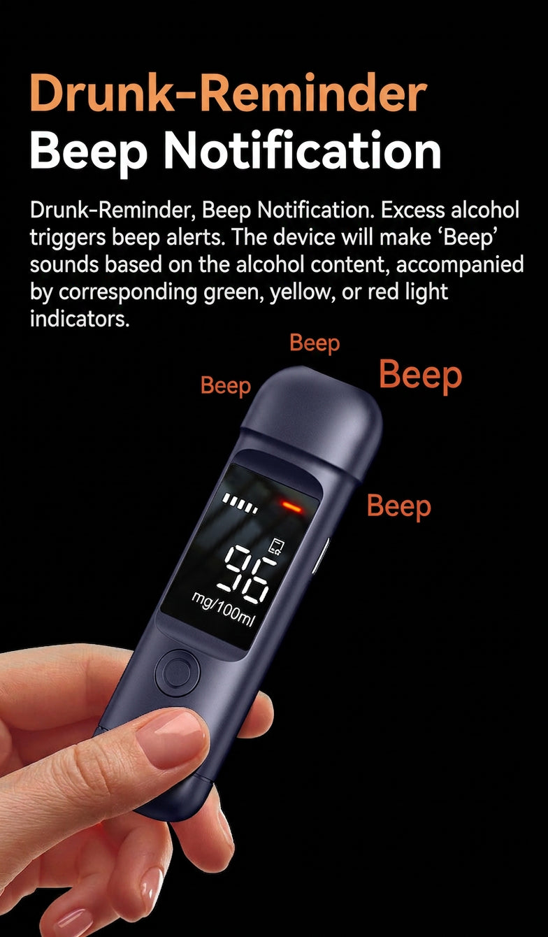 Rechargeable Breathalyzer, Alcohol Tester, Breathalyzer, Non-Contact Measurement