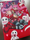 Pink Ghost Jester Binder - hand-painted Crimson Pink card binder cover