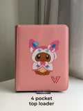 Fox Cub in Ribbon Fairy Hoodie Binder - hand-painted Cotton Pink card binder cover