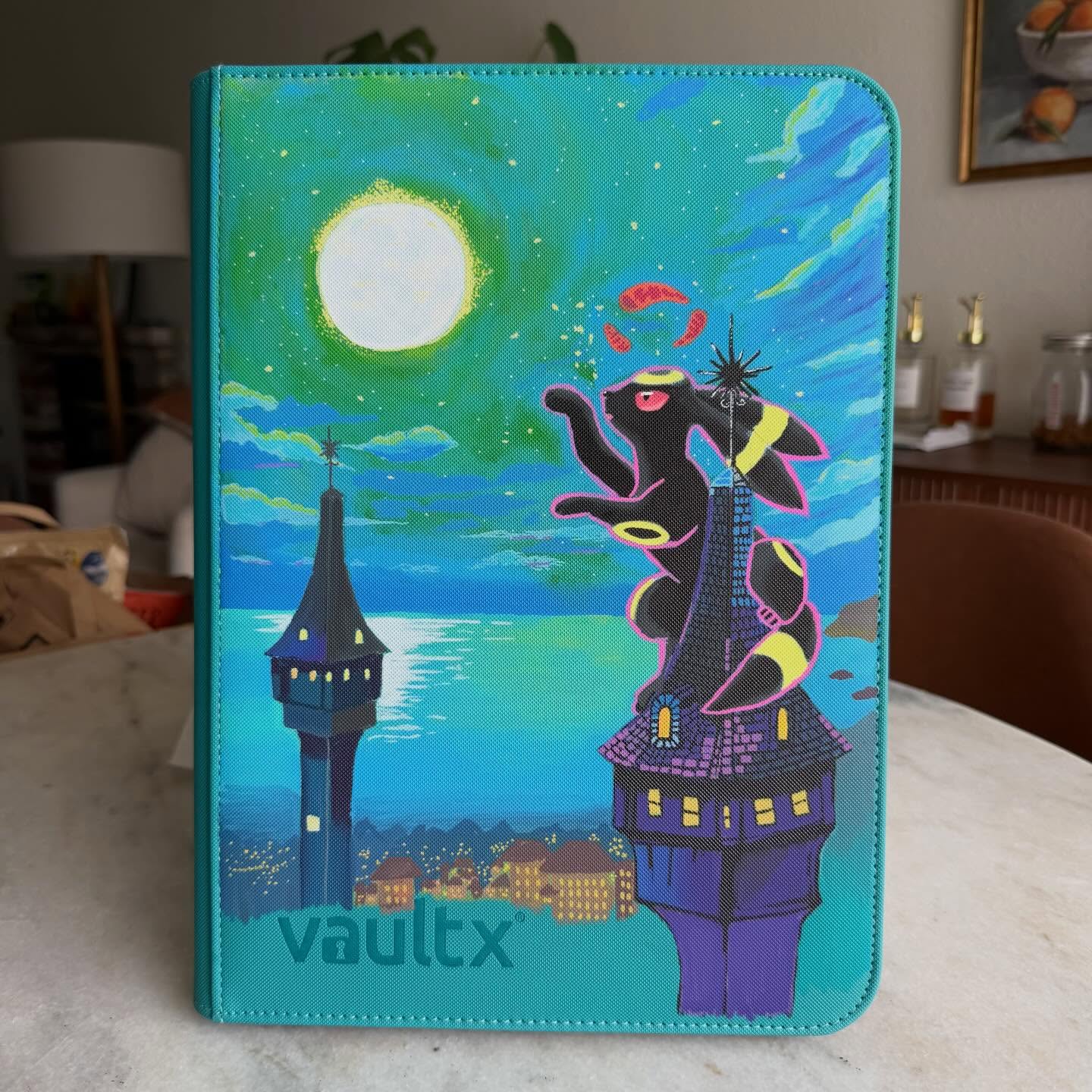 Sky Serpent & Lighthouse Binder - hand-painted Night Navy card binder cover