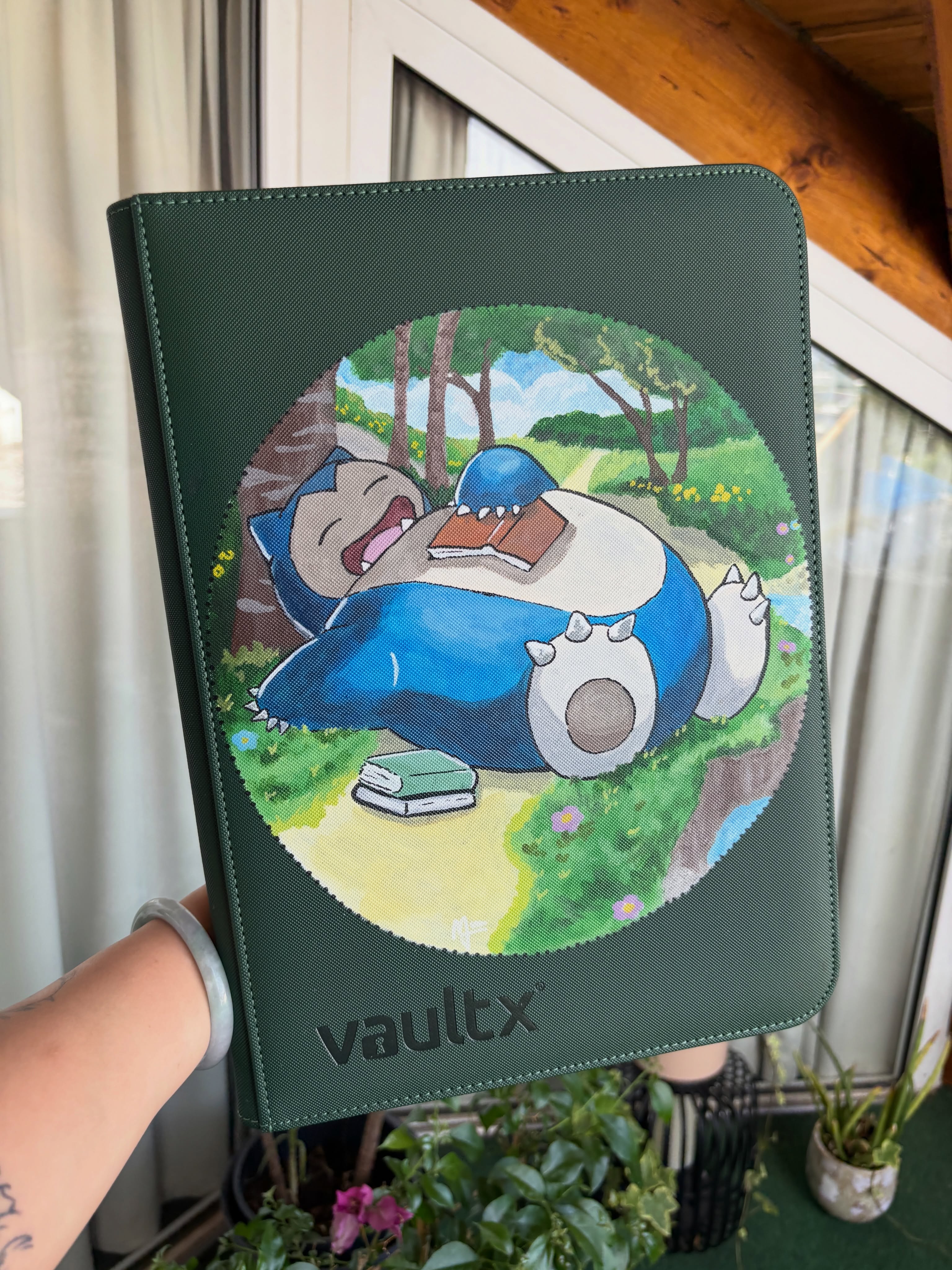 Sleepy Giant Nap Forest Binder - hand-painted Forest Green card binder cover